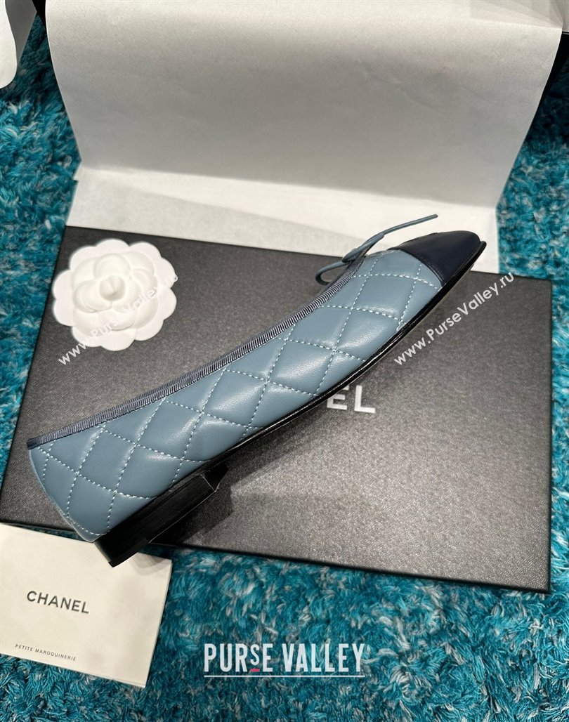 Chanel Classic Quilted Leather Ballet Flat Light Blue 2024 0325 (SS-240325033)