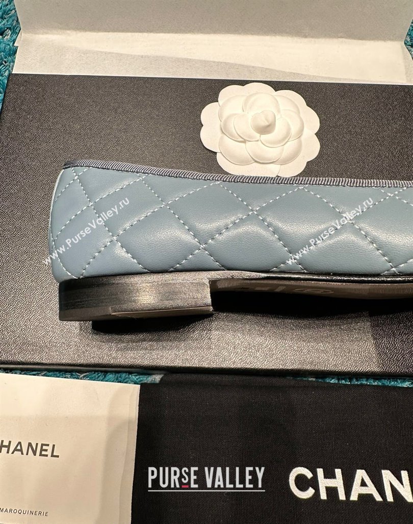 Chanel Classic Quilted Leather Ballet Flat Light Blue 2024 0325 (SS-240325033)