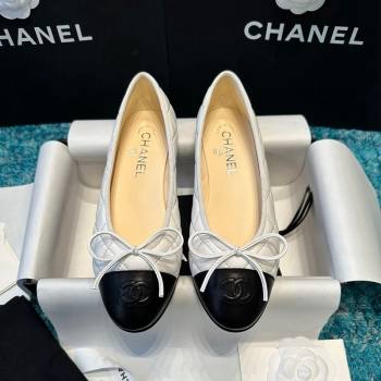 Chanel Classic Quilted Leather Ballet Flat White/Black 5 2024 0325 (SS-240325035)