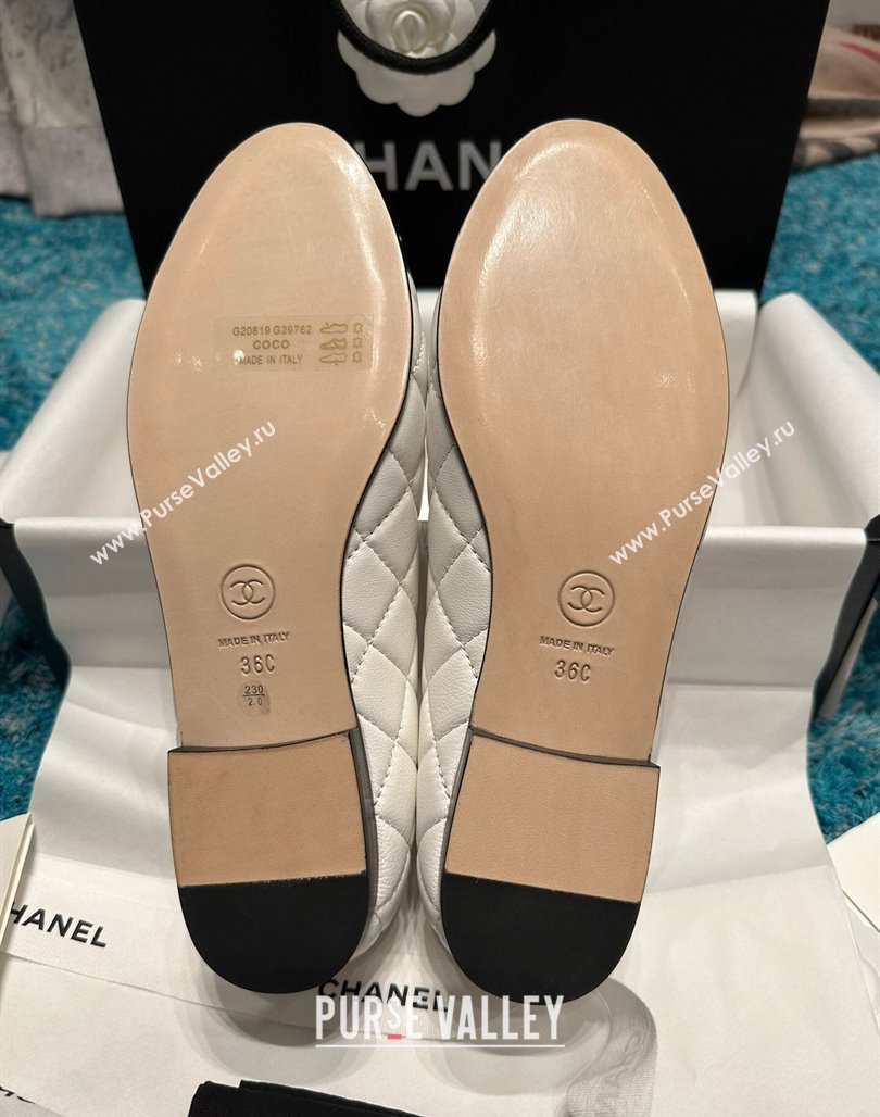 Chanel Classic Quilted Leather Ballet Flat White/Black 5 2024 0325 (SS-240325035)