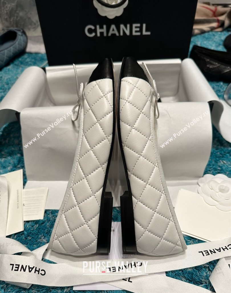 Chanel Classic Quilted Leather Ballet Flat White/Black 5 2024 0325 (SS-240325035)