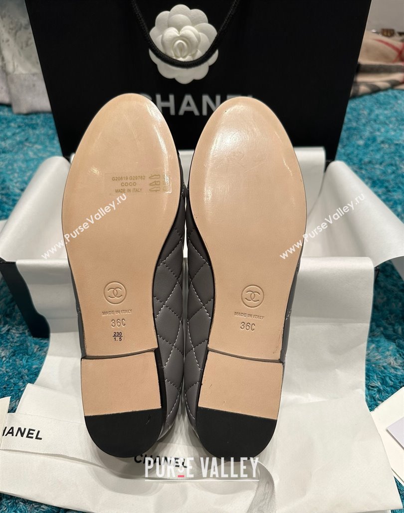 Chanel Classic Quilted Leather Ballet Flat Dark Grey 2024 0325 (SS-240325036)