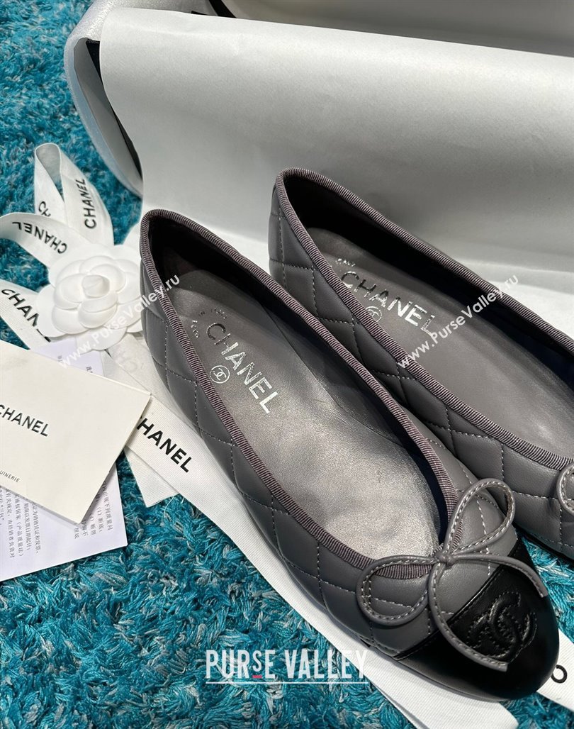 Chanel Classic Quilted Leather Ballet Flat Dark Grey 2024 0325 (SS-240325036)