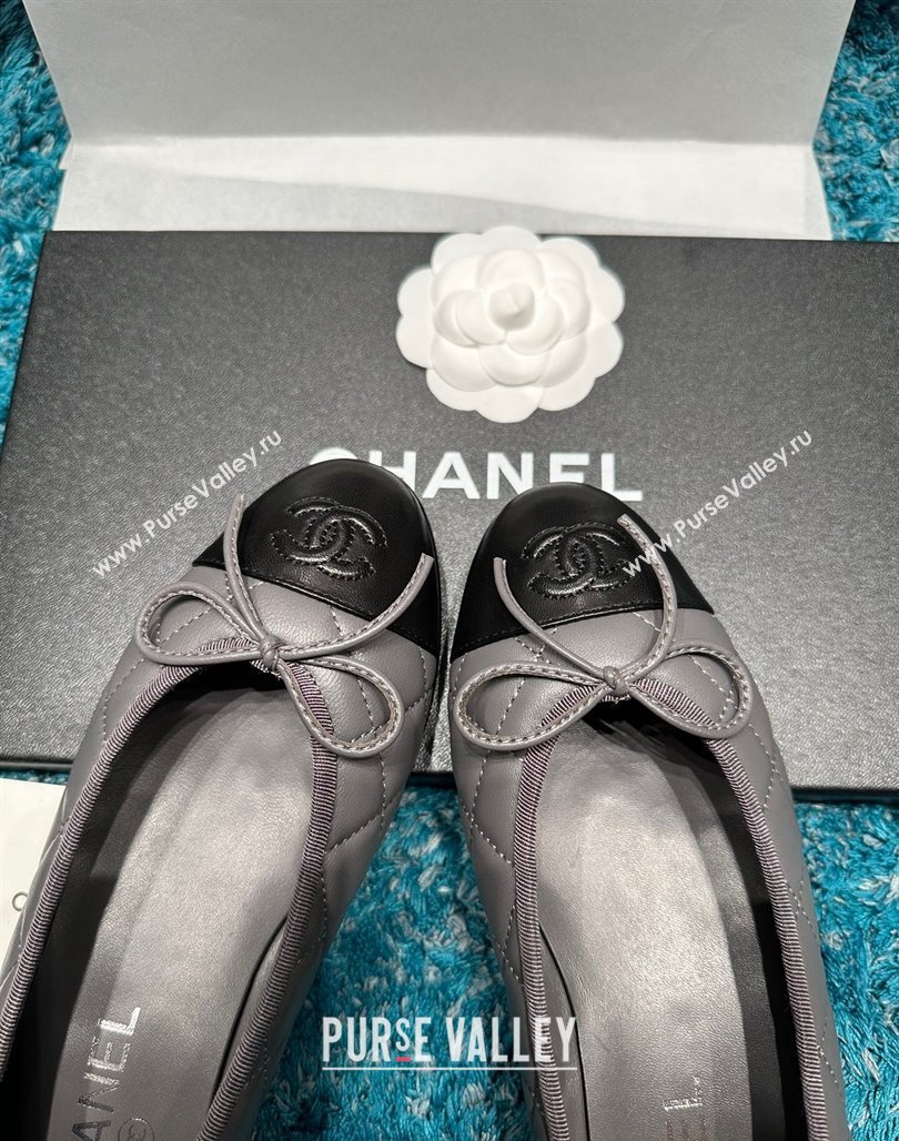 Chanel Classic Quilted Leather Ballet Flat Dark Grey 2024 0325 (SS-240325036)