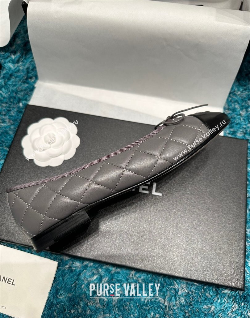 Chanel Classic Quilted Leather Ballet Flat Dark Grey 2024 0325 (SS-240325036)