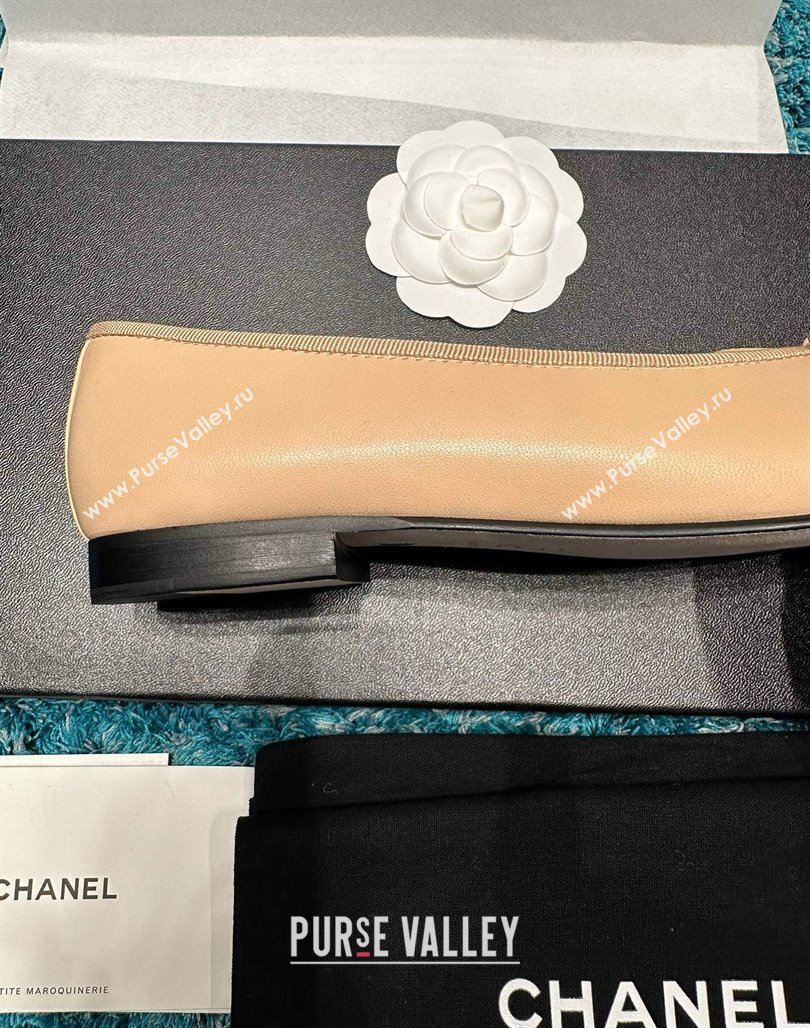 Chanel Classic Calfskin Leather Ballet Flat Beige/Black 2024 0325 (SS-240325029)