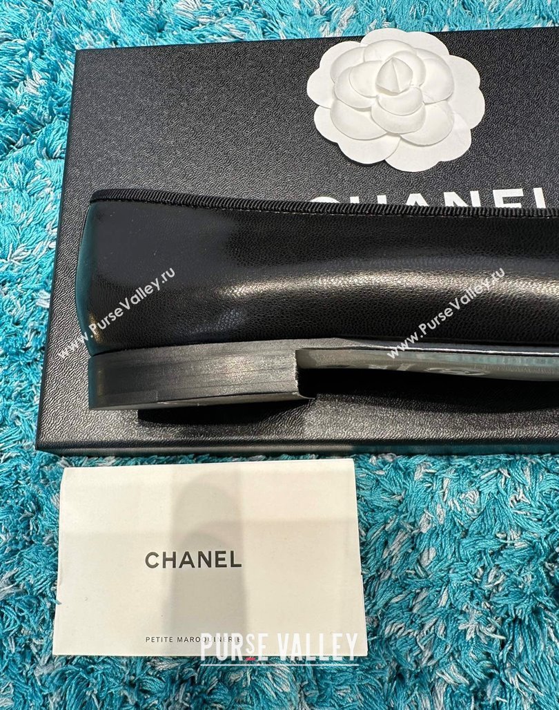 Chanel Classic Calfskin Leather Ballet Flat Black/Gold 2024 0325 (SS-240325037)