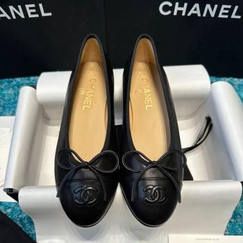 Chanel Classic Grained Calfskin Leather Ballet Flat Black 2024 0325 (SS-240325040)