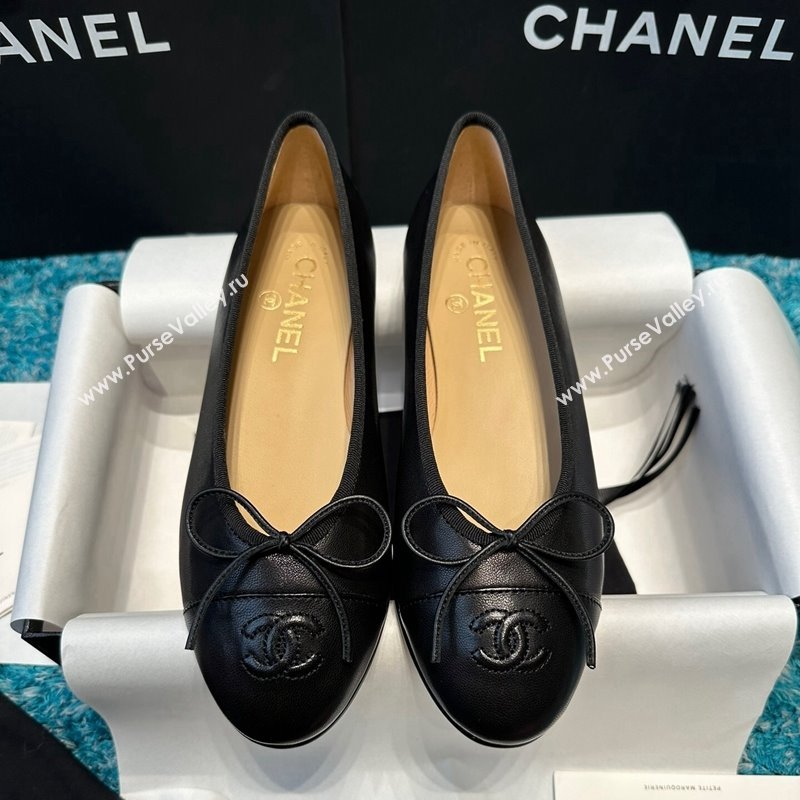 Chanel Classic Grained Calfskin Leather Ballet Flat Black 2024 0325 (SS-240325040)