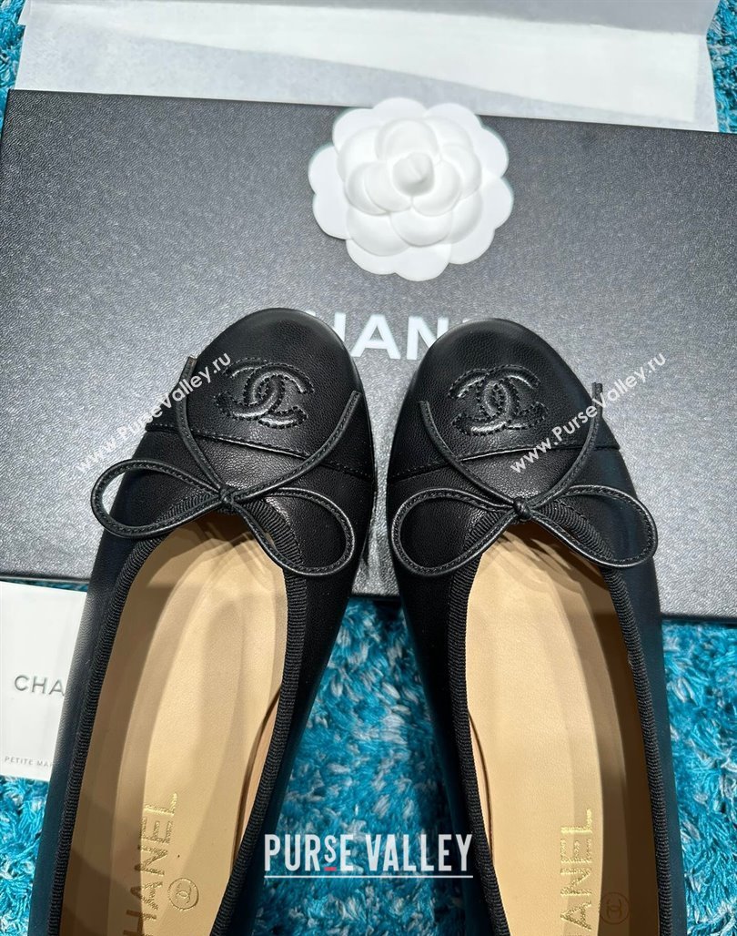 Chanel Classic Grained Calfskin Leather Ballet Flat Black 2024 0325 (SS-240325040)