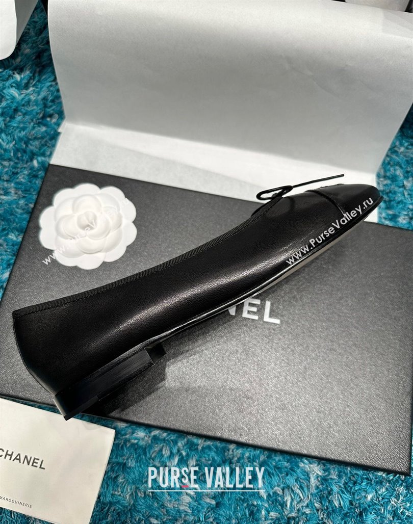 Chanel Classic Grained Calfskin Leather Ballet Flat Black 2024 0325 (SS-240325040)