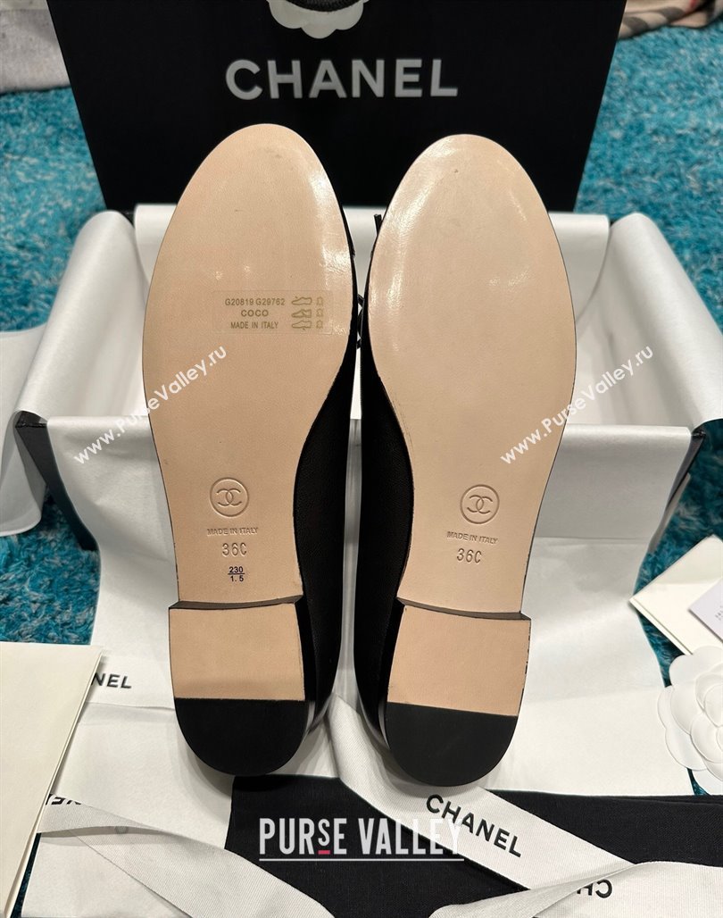 Chanel Classic Grained Calfskin Leather Ballet Flat Black 2024 0325 (SS-240325040)