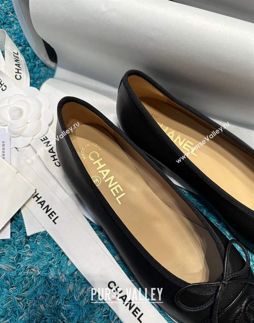 Chanel Classic Grained Calfskin Leather Ballet Flat Black 2024 0325 (SS-240325040)