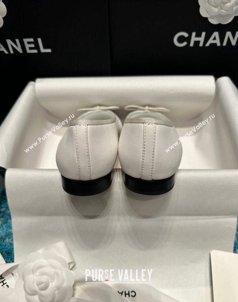 Chanel Classic Calfskin Leather Ballet Flat White/Black 2 2024 0325 (SS-240325041)