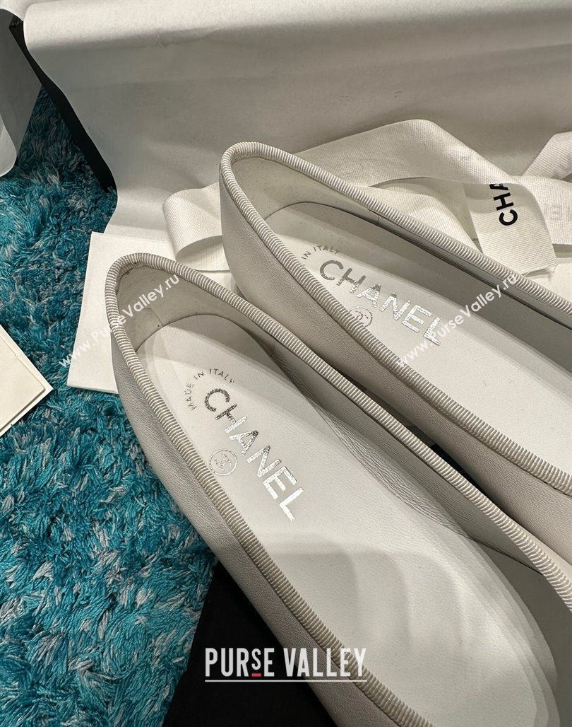 Chanel Classic Calfskin Leather Ballet Flat White/Black 2 2024 0325 (SS-240325041)