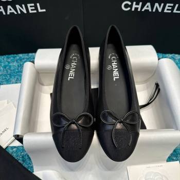 Chanel Classic Calfskin Leather Ballet Flat Black 3 2024 0325 (SS-240325042)