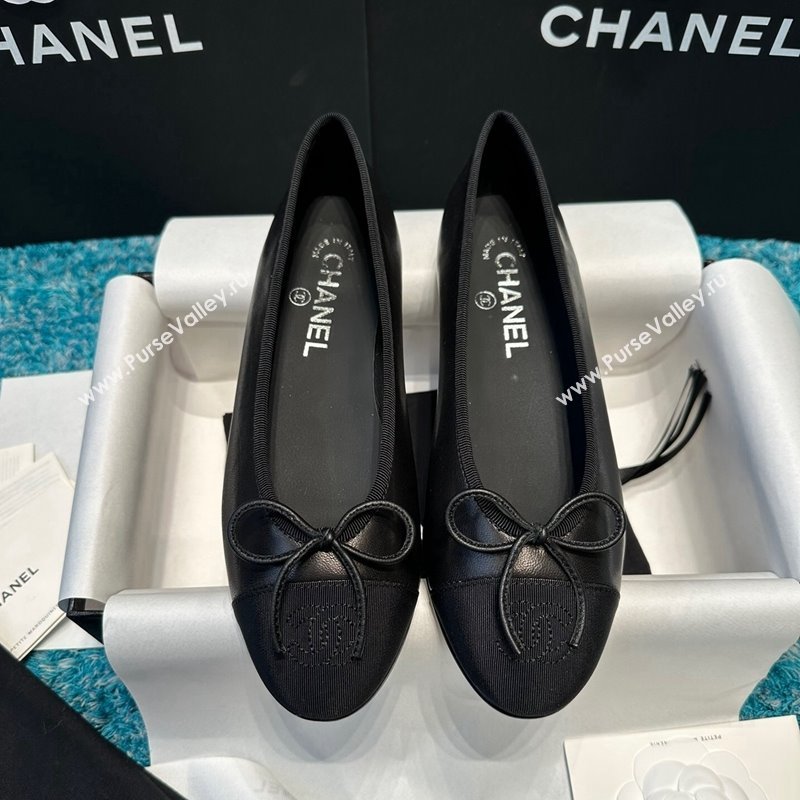 Chanel Classic Calfskin Leather Ballet Flat Black 3 2024 0325 (SS-240325042)