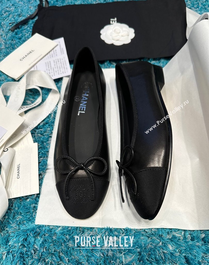 Chanel Classic Calfskin Leather Ballet Flat Black 3 2024 0325 (SS-240325042)