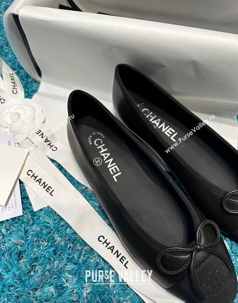 Chanel Classic Calfskin Leather Ballet Flat Black 3 2024 0325 (SS-240325042)