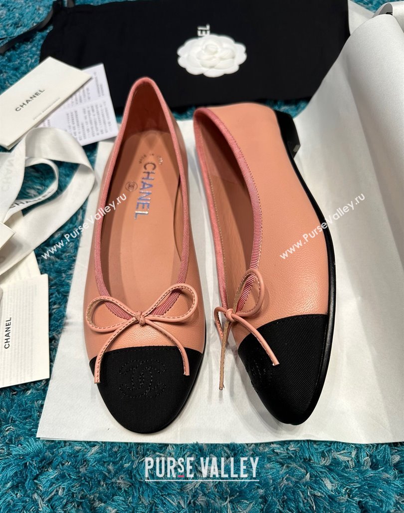 Chanel Classic Calfskin Leather Ballet Flat Peachy Pink 2024 0325 (SS-240325043)