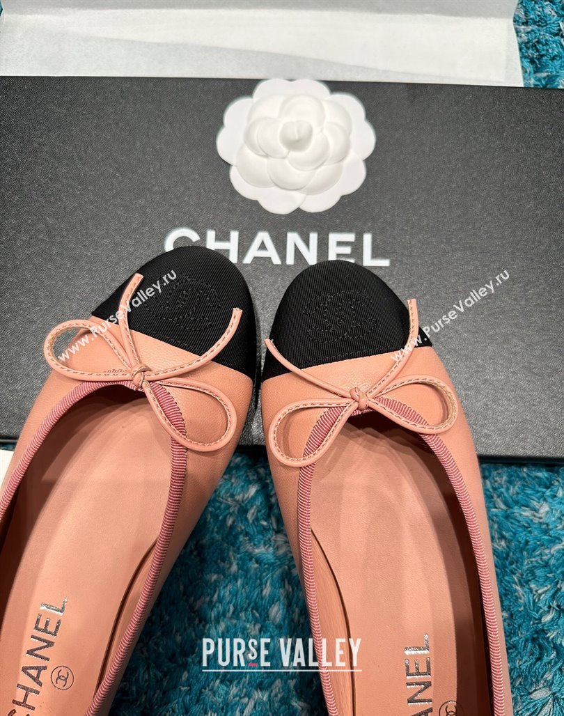 Chanel Classic Calfskin Leather Ballet Flat Peachy Pink 2024 0325 (SS-240325043)