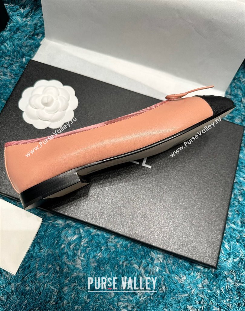 Chanel Classic Calfskin Leather Ballet Flat Peachy Pink 2024 0325 (SS-240325043)