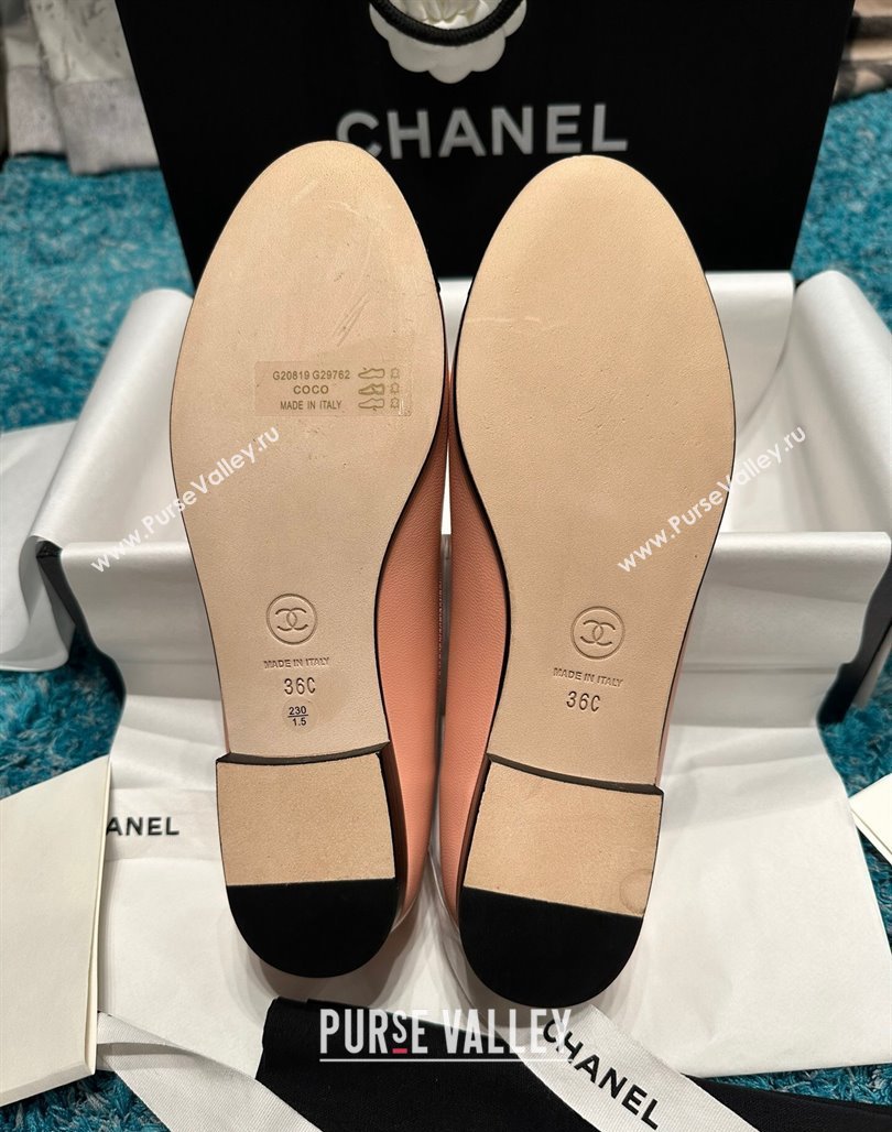 Chanel Classic Calfskin Leather Ballet Flat Peachy Pink 2024 0325 (SS-240325043)