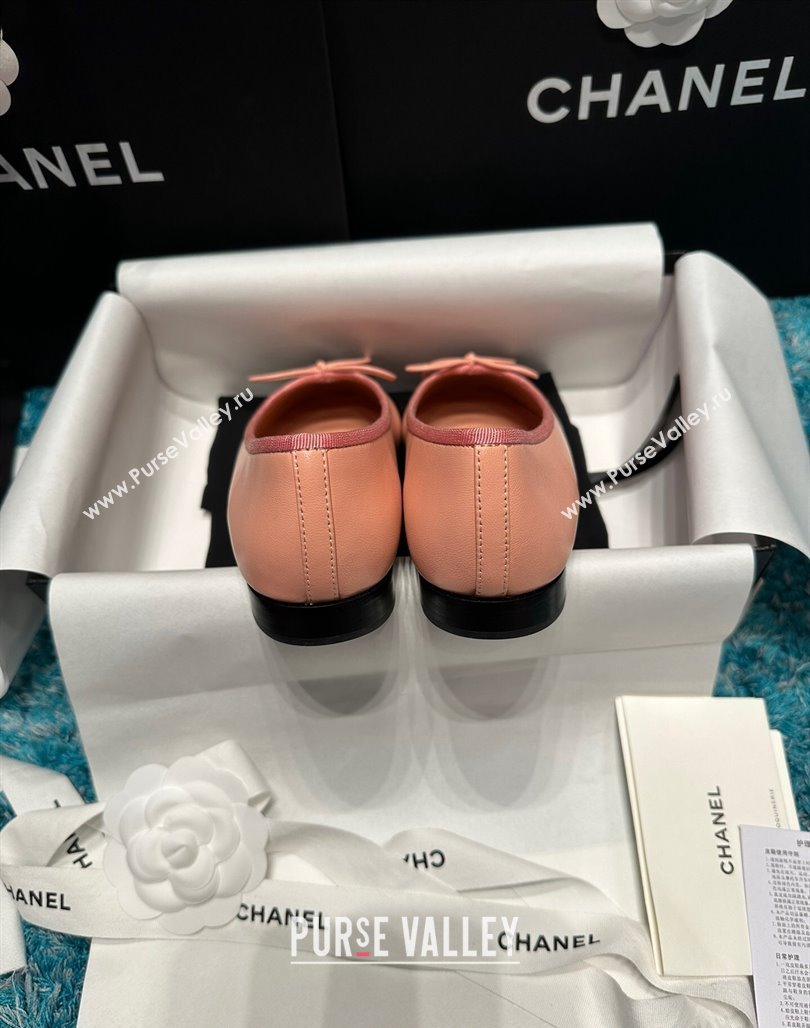 Chanel Classic Calfskin Leather Ballet Flat Peachy Pink 2024 0325 (SS-240325043)