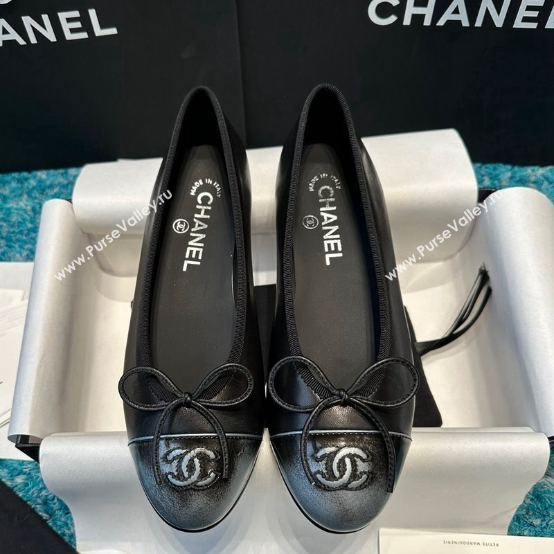 Chanel Classic Faded Leather Ballet Flat Black 2024 0325 (SS-240325044)