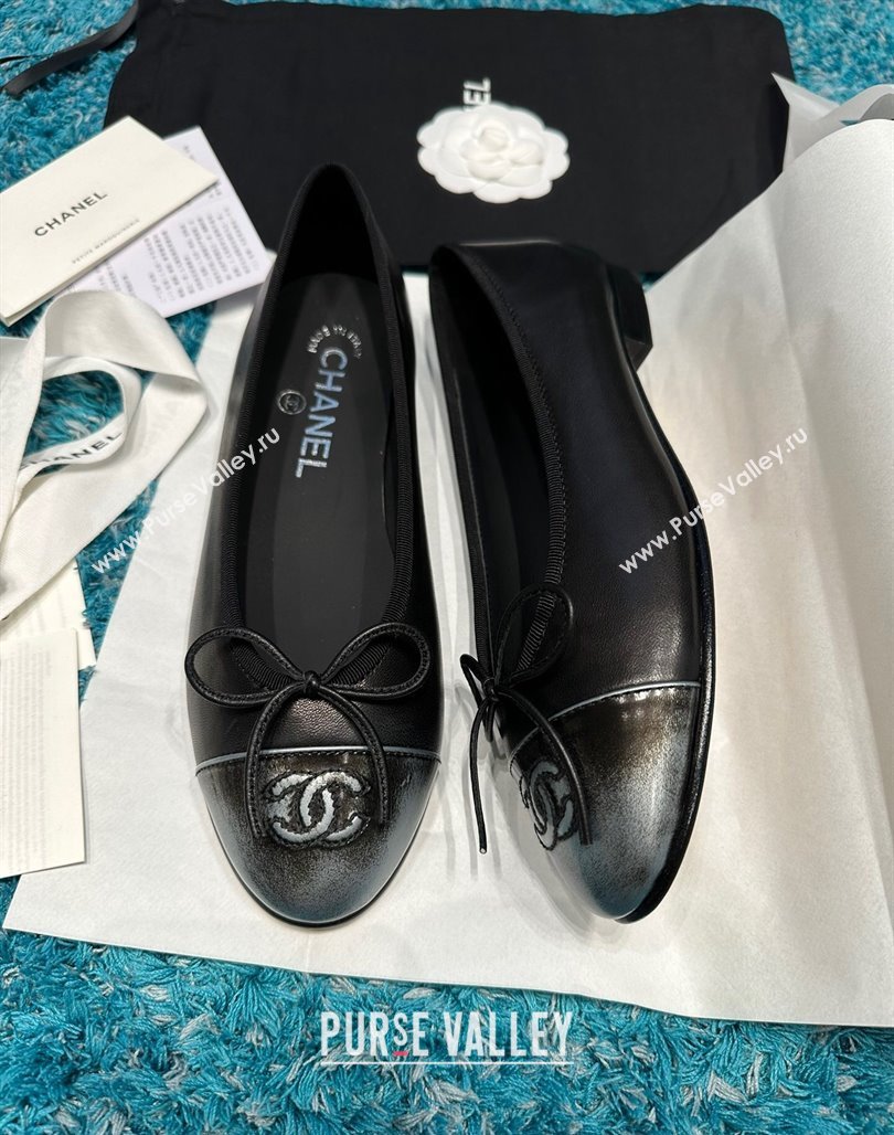 Chanel Classic Faded Leather Ballet Flat Black 2024 0325 (SS-240325044)