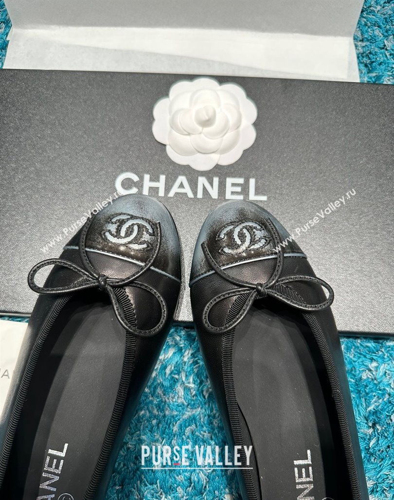 Chanel Classic Faded Leather Ballet Flat Black 2024 0325 (SS-240325044)