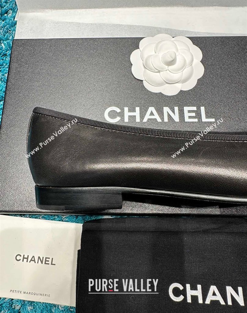 Chanel Classic Faded Leather Ballet Flat Black 2024 0325 (SS-240325044)