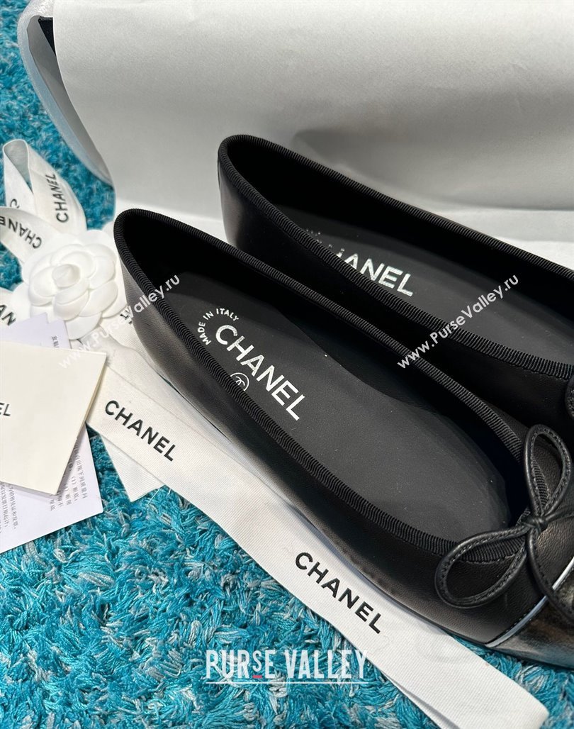 Chanel Classic Faded Leather Ballet Flat Black 2024 0325 (SS-240325044)