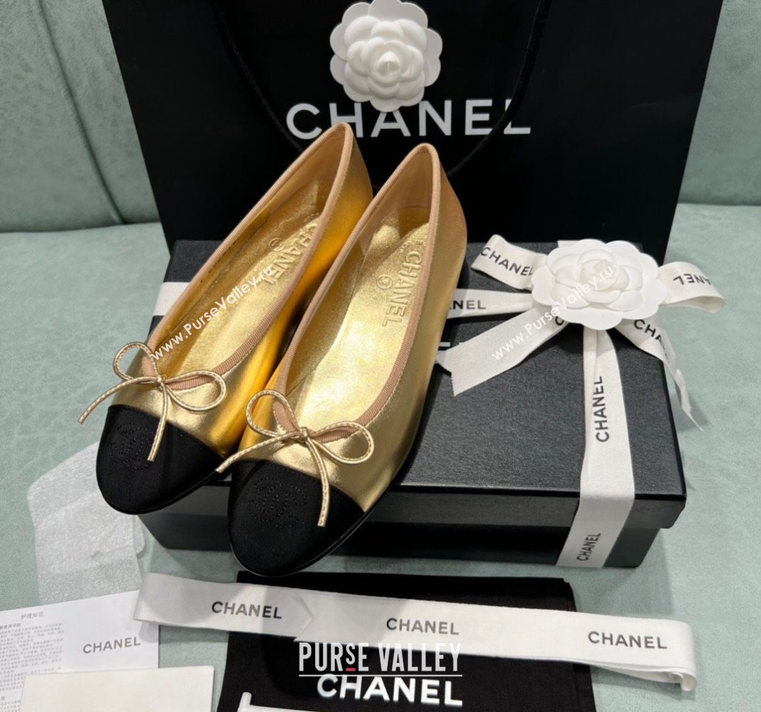 Chanel Classic Metallic Leather Ballet Flat Gold 2024 0325 (SS-240325045)