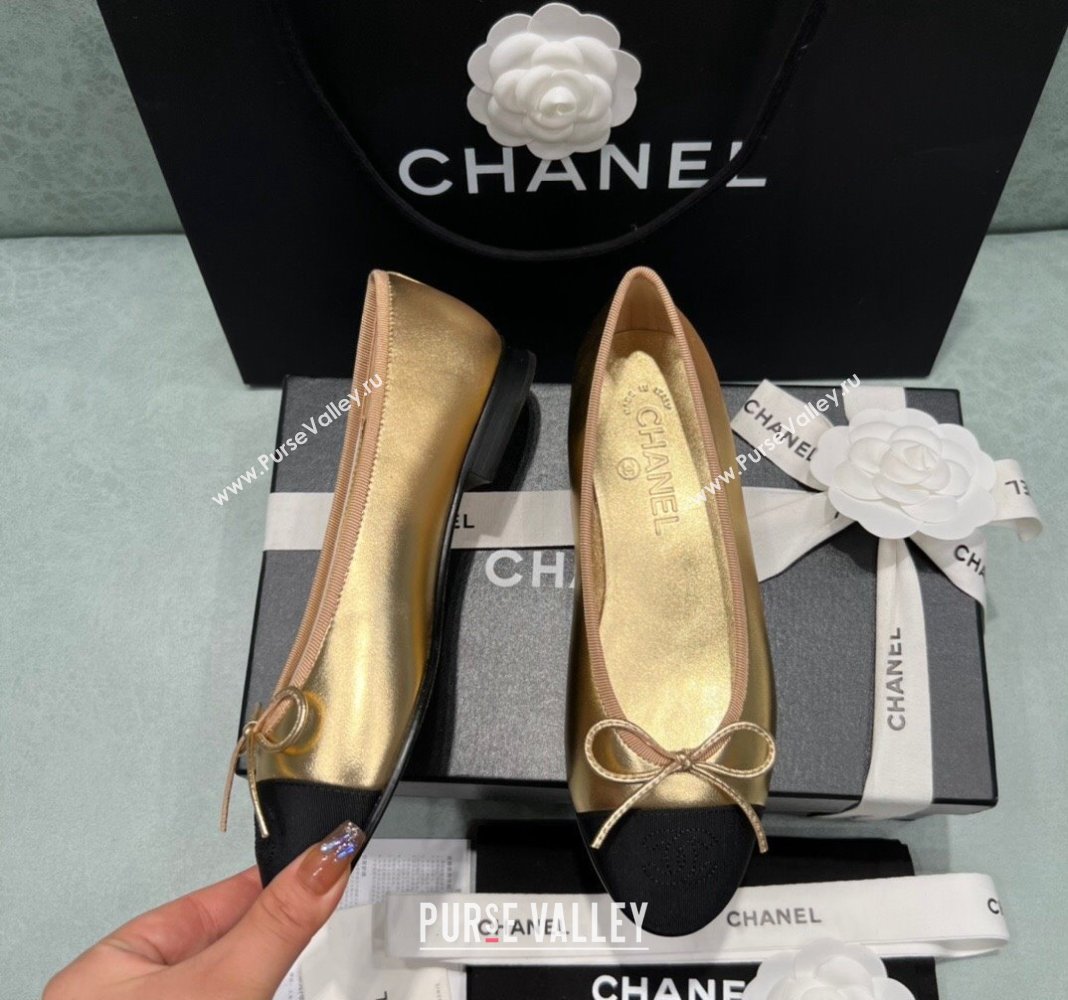 Chanel Classic Metallic Leather Ballet Flat Gold 2024 0325 (SS-240325045)