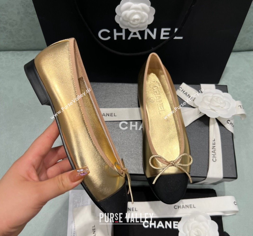 Chanel Classic Metallic Leather Ballet Flat Gold 2024 0325 (SS-240325045)