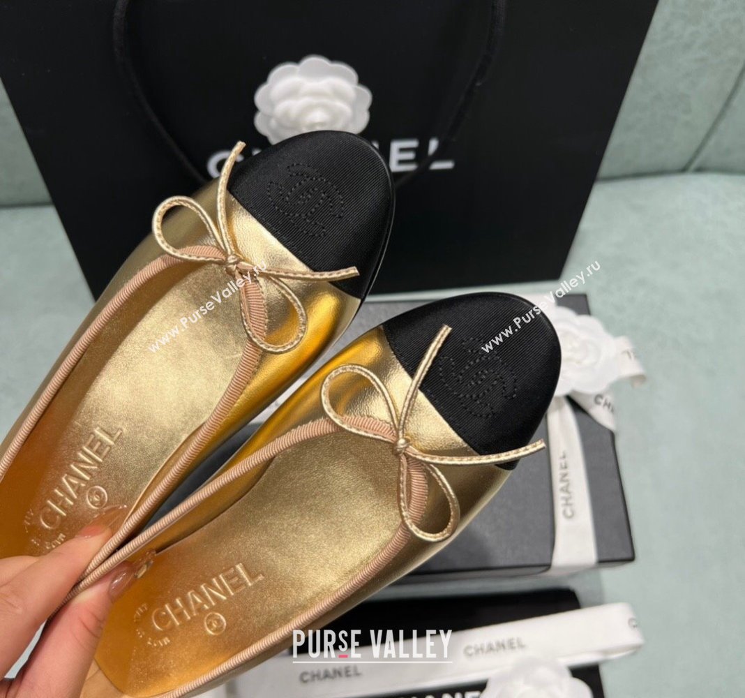 Chanel Classic Metallic Leather Ballet Flat Gold 2024 0325 (SS-240325045)