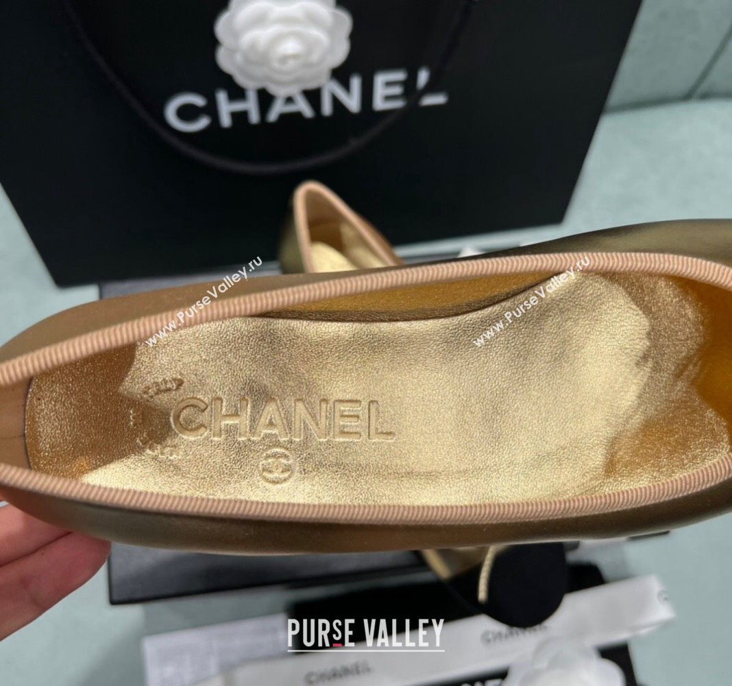 Chanel Classic Metallic Leather Ballet Flat Gold 2024 0325 (SS-240325045)