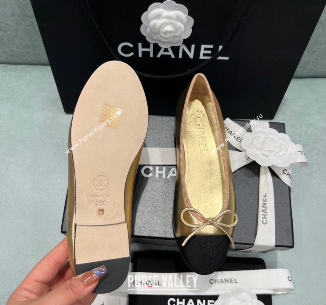 Chanel Classic Metallic Leather Ballet Flat Gold 2024 0325 (SS-240325045)