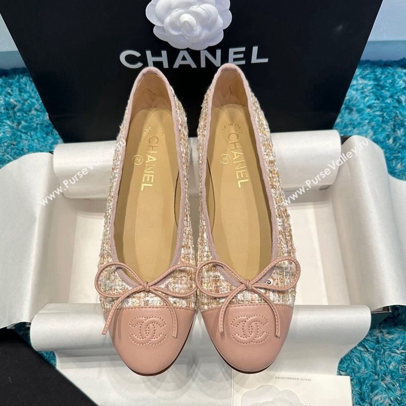 Chanel Classic Tweed Ballet Flat Light Pink 2024 0325 (SS-240325048)