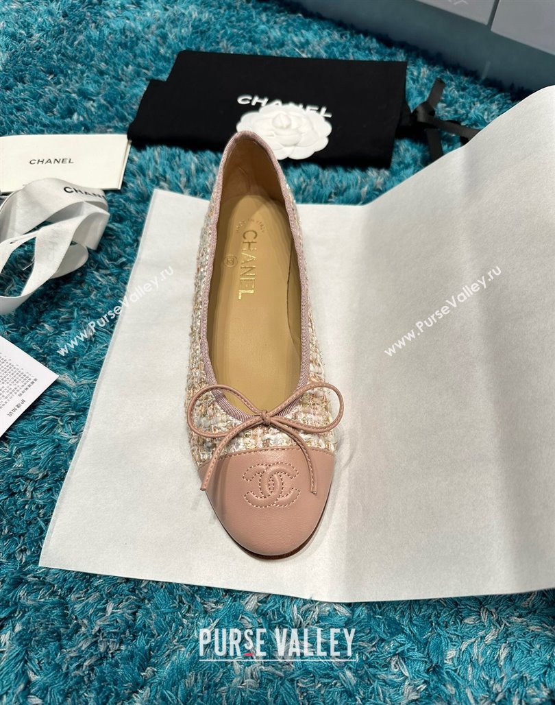 Chanel Classic Tweed Ballet Flat Light Pink 2024 0325 (SS-240325048)