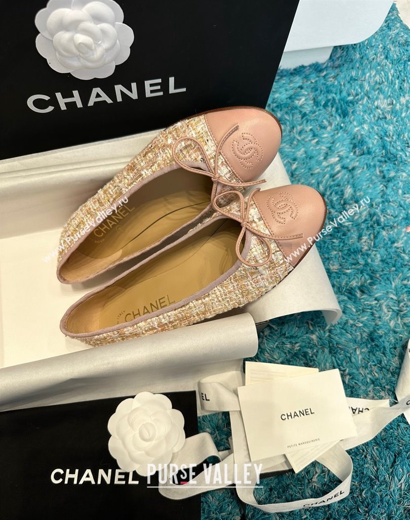 Chanel Classic Tweed Ballet Flat Light Pink 2024 0325 (SS-240325048)