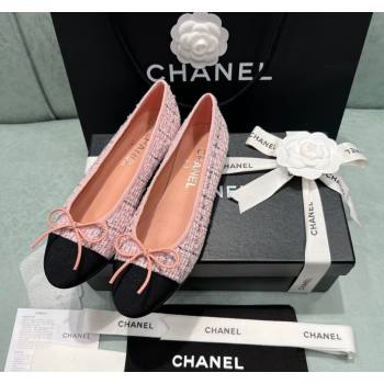 Chanel Classic Tweed Ballet Flat Pink/Black 2024 0325 (SS-240325051)