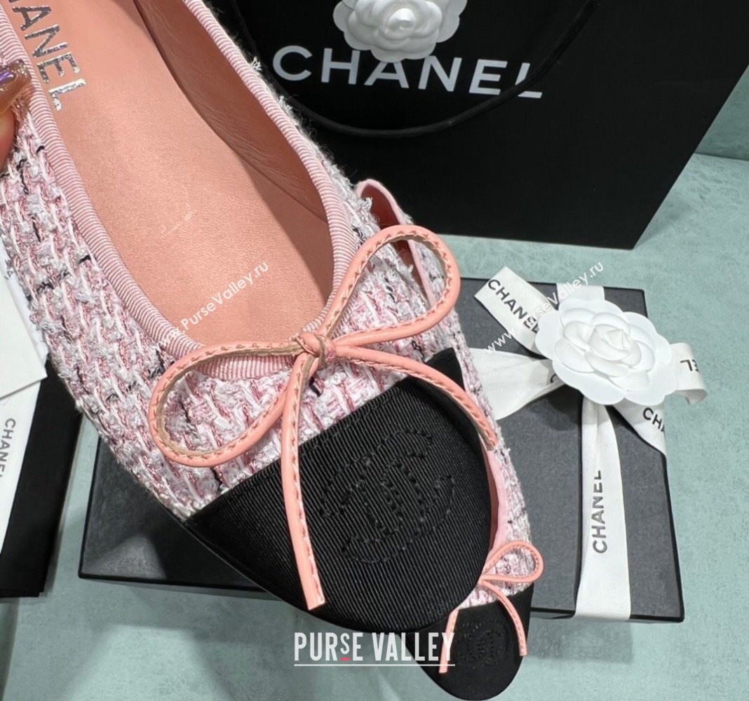 Chanel Classic Tweed Ballet Flat Pink/Black 2024 0325 (SS-240325051)