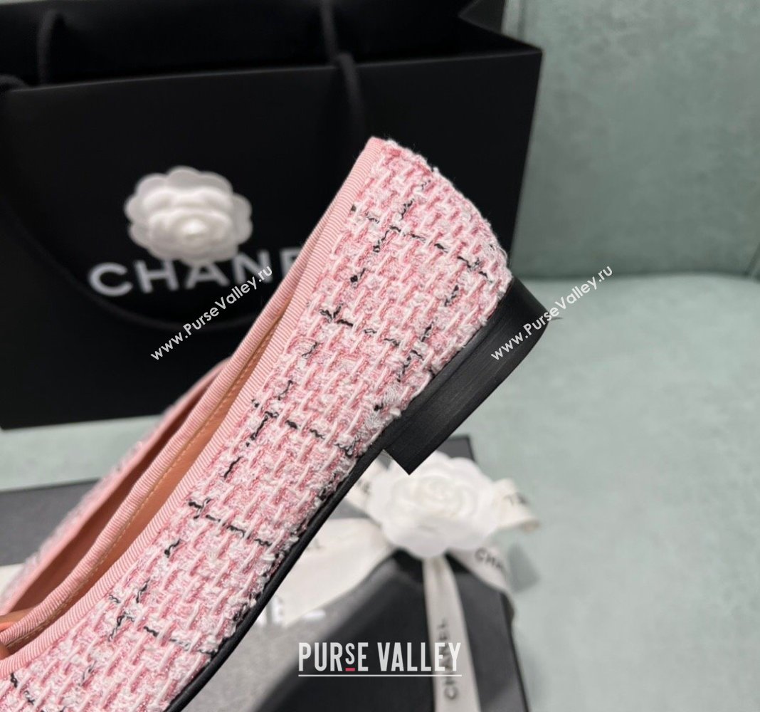 Chanel Classic Tweed Ballet Flat Pink/Black 2024 0325 (SS-240325051)