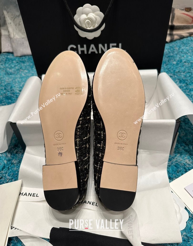 Chanel Classic Tweed GrosgrainBallet Flat Black/Gold 2024 0325 (SS-240325052)