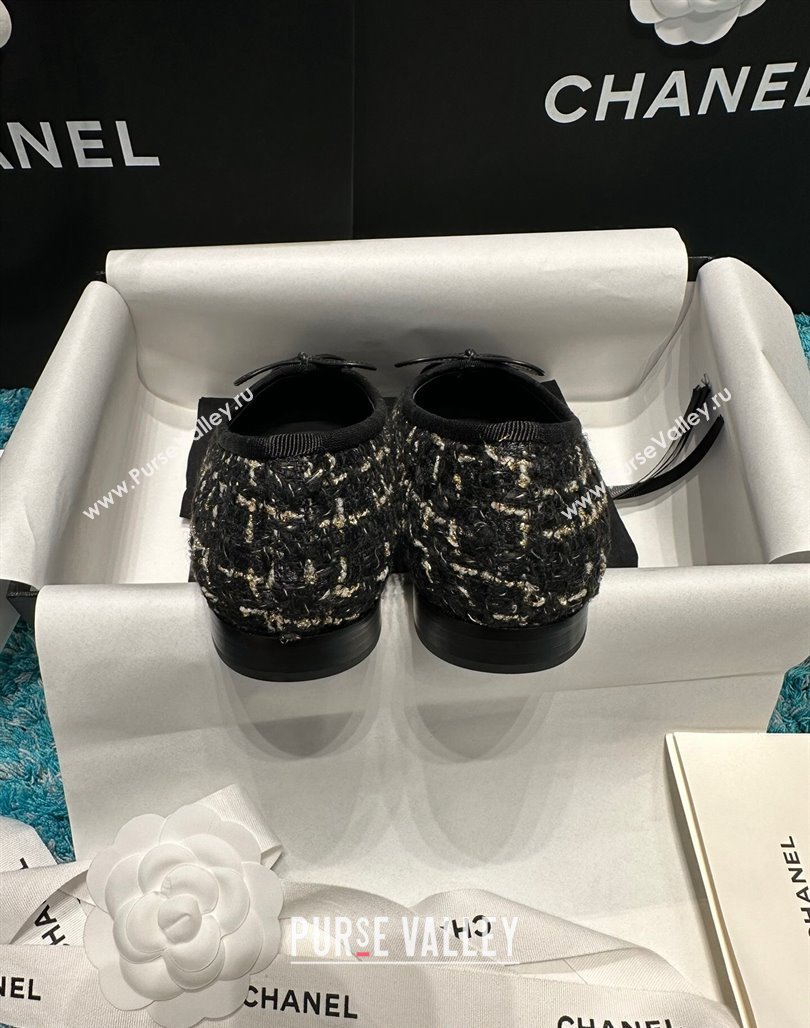 Chanel Classic Tweed GrosgrainBallet Flat Black/Gold 2024 0325 (SS-240325052)