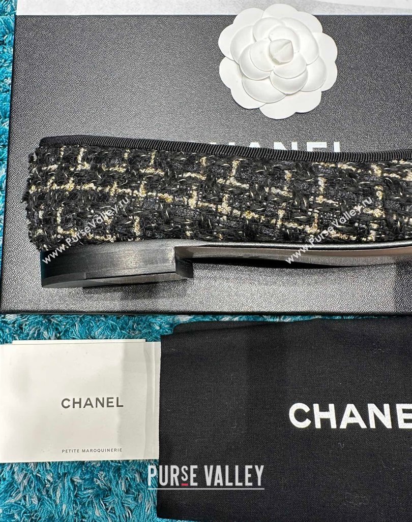 Chanel Classic Tweed GrosgrainBallet Flat Black/Gold 2024 0325 (SS-240325052)