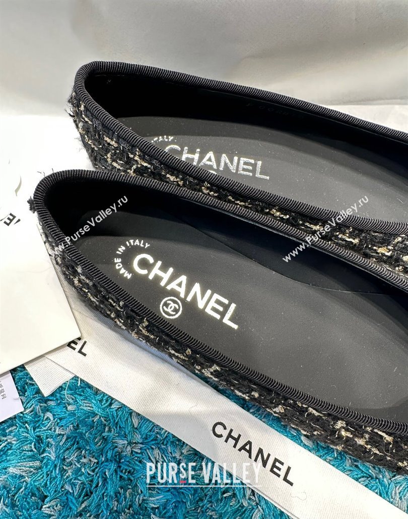 Chanel Classic Tweed GrosgrainBallet Flat Black/Gold 2024 0325 (SS-240325052)