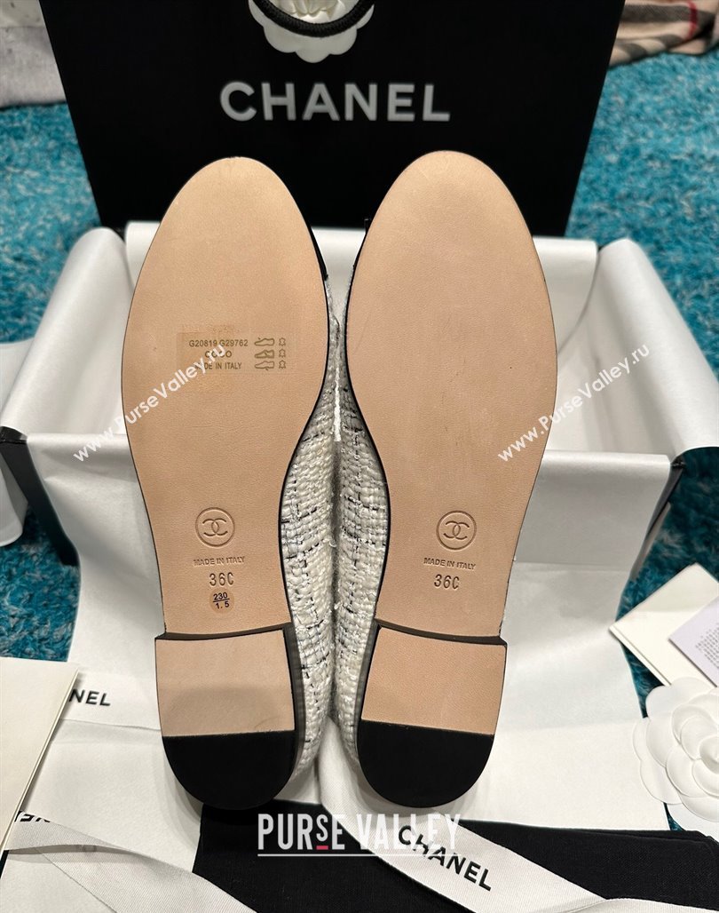 Chanel Classic Tweed Patent Calfskin Ballet Flat Black/White 2024 0325 (SS-240325053)